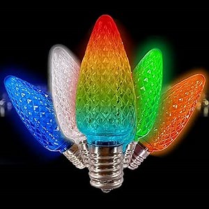 C9 Christmas Lights LED Bulb (Pack of 25) Multi-Color Color Changing Replacement Christmas Light Bulbs Retrofit Faceted Candle Shape Commercial Grade E17 Socket Roof Lights Bulbs