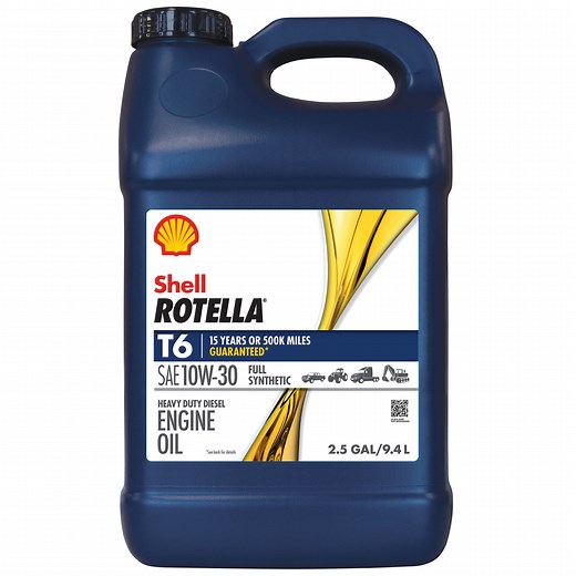 Shell Rotella T6 Full Synthetic 10W-30 Diesel Engine Oil, 2.5 Gallon