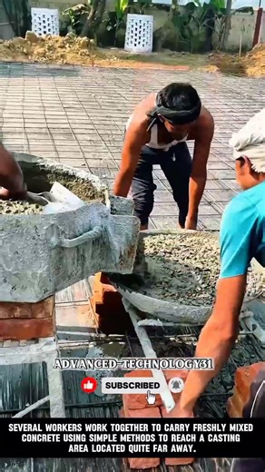 Teamwork in Concrete Casting Over Long Distances !! #shorts #innovation #tools