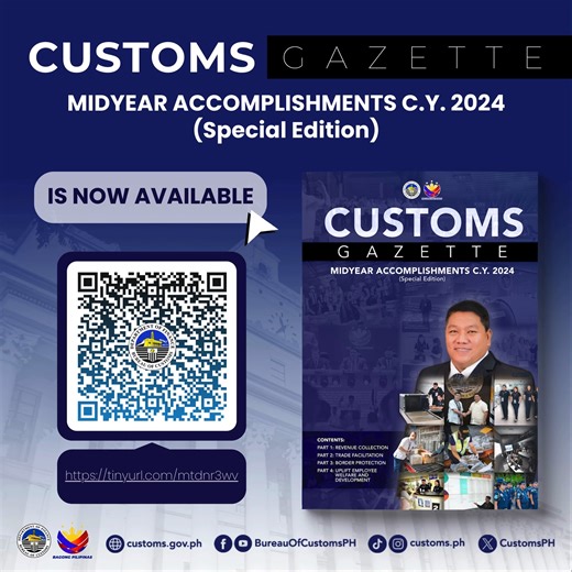 19K views · 38 reactions | Discover the latest updates from the Bureau of Customs! Explore our special edition of the Customs Gazette, featuring accomplishments from the first half of 2024 in revenue collection, trade facilitation, and border security. Scan the QR code to read more. | Bureau of Customs PH | Facebook
