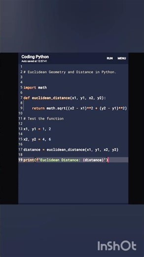Euclidean Geometry and Distance in Python. #python #pythonprogram #coding #javascript #coder #code