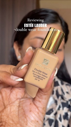 Makeup & Skincare by Parichita on Instagram: "@esteelauderin Double Wear Foundation in the shade 3W2 Cashew I picked up my shade through findation.com and luckily it was the perfect shade match. The coverage of this foundation is medium to buildable and it does hide my pigmentation and acne marks to a great extent. It doesn’t feel heavy on the skin but very skin like. It has a matte formulation and I will only recommend it t people with oily skin or may be combination skin too. You will have to 