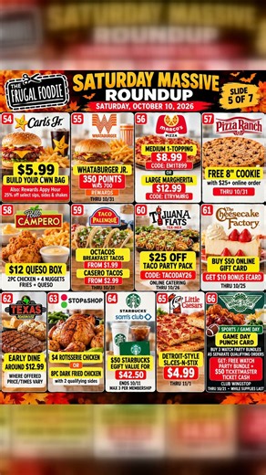 80+ Saturday Food Deals, BOGOs & Freebies | Oct. 10