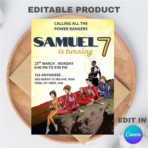 Power Rangers Birthday Party Invitation Template, Editable Canva Design (5x7), Digital Download. - Etsy