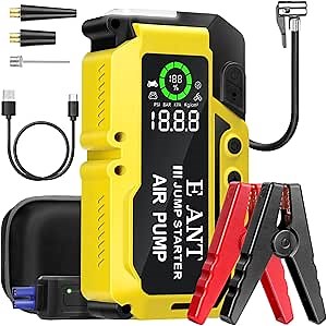 Car Battery Jump Starter with Air Compressor, 4000A Peak 150PSI Car Jump Starter Jump Box for Up to 10L Gas 8L Diesel Engine, 12V Car Battery Jumper Starter with Jumper Cables, LCD Display, Lights