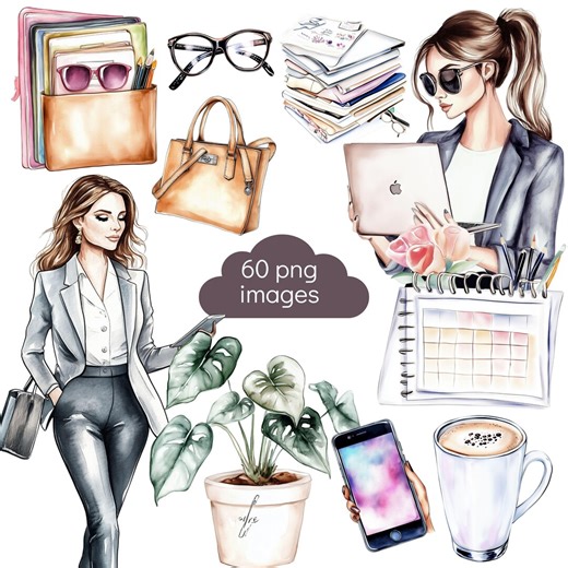 Boss Girl CEO Stickers, Business Woman Clipart, Watercolor Planner Stickers, Female Entrepreneur Art - Etsy