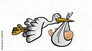 Der Storch bringt ein Baby, freigestellt und als Loop abspielbar