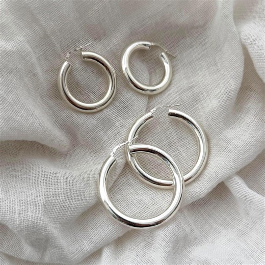Chunky Sterling Silver Hoop Earrings, Thick 925 Solid Silver Hoops, Everyday Minimalist Jewelry - Etsy