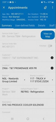 Acumatica, Adding Customer PO# To Appointment
