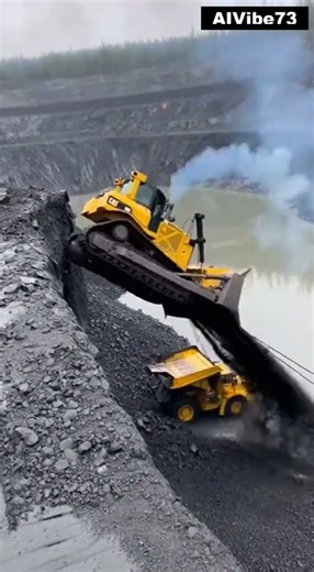 Catastrophic Mining Fail: Bulldozer Plummets After Cliff Collapse