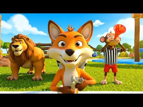 Funny Animals Running Race Competition 3D | Lion vs Cow vs Fox Cartoon