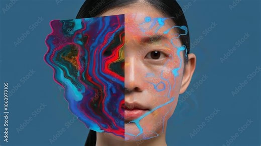 微細流路が紡ぐ顔の抽象アートと研究の融合表現ストップモーションアニメーション