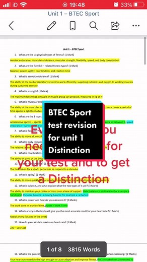 Unit 1 revision for test - there is literally everything on here you would need to know to acquire a Distinction hence there being over 70 questions -£9.5 #fyp #fypシ #btecsport #fypシ゚viral #fypシ゚viral #fypsounds #edexcel