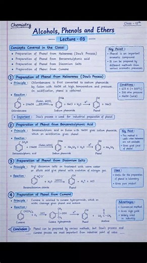 Alcohols, Phenols & Ethers | Lecture 03 | Preparation of Phenol | Class 12 Chemistry | Magic Notes
