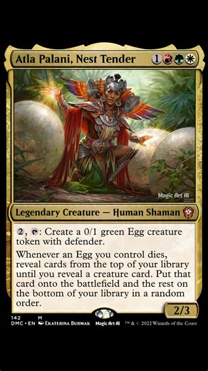 Magic Art AI on Instagram: "🔥🌳☀️ Atla Palani, Nest Tender – Queen of Chaos Hatchery ☀️🌳🔥 She doesn’t lay eggs… she hatches armies. Atla Palani isn’t just a commander — she’s a ticking time bomb of beastly devastation. Every egg she tends holds the potential to crack open into an Eldrazi, Blightsteel Colossus, or worse. One moment it’s breakfast, the next it’s annihilation. You want value? You want threats? You want your opponents to tremble every time you say, “I make an Egg”? Then it’s time