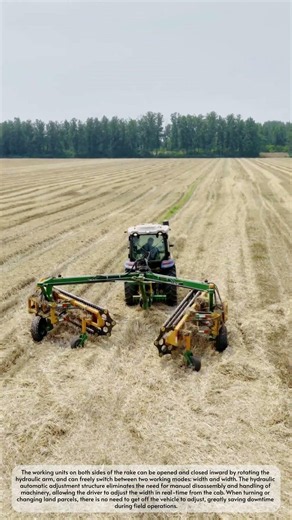 Innovative Rotary Hay Rake, Arms Expand And Retract To Change Working Shape