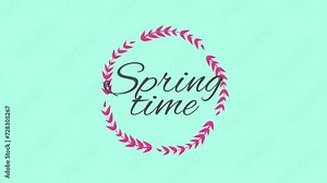 The Spring Time logo showcases a charming wreath of pink and green leaves, embracing the words Spring Time in an elegant, curvaceous font