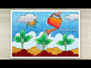 How to draw Tree Plantation Scenery for Beginners, environment day drawing