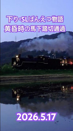4Kshorts C57 下り「SLばんえつ物語」馬下踏切通過 JR EAST steam locomotive C57180 "Banetsu-Monogatari" in May 17, 2026