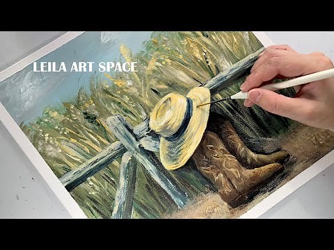Western acrylic painting tutorial,Cowboy hat cowboy boots painting