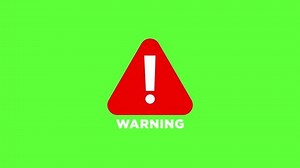 4K motion graphics animation of warning sign on chroma key green screen background.