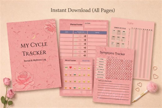 Period Tracker & Symptom Tracker Printable | Self Care Package Planner | Remarkable Templates | Mood Sleep Medication Tracker