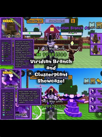 Viridian Branch 🪵✨ and Clusterplant 👾🟣 SHOWCASE! | Garden Tower Defense Lucky Block Update🍀🟨 #roblox #gardentowerdefense #fyp #ZenithGTD #showcase | I was able to grind 150k seeds just enough to buy Clusterplant then traded my units for Viridian Branch 🥹❤️‍🩹