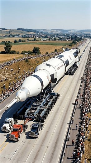 Houston, we have a... traffic jam? 🚀🛣️ The legendary Saturn V rocket is taking a road trip! This is the beast that took us to the Moon. 🌕 seeing it horizontal really puts the 363-foot height into perspective. 🤯 Just 3 trucks are pulling this piece of history. One small step for a truck, one giant leap for logistics! #SaturnV #ApolloProgram #NASA #SpaceHistory #HeavyHaul #MegaMove #AIvideo #SurrealTransport #Engineering #RocketScience | Titan Mov