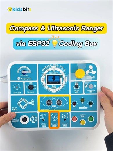 Detect direction. Measure distance. 🧭Geomagnetic sensor & ultrasonic ranger with the ESP32 Coding Box.#kidsbits #esp32 #stem #codingforkids #fyp