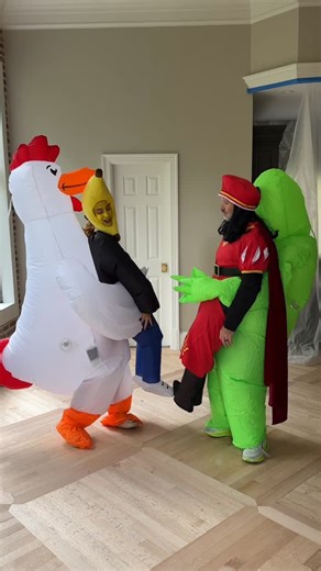 Jenn Todryk on Instagram: "It’s the cutest we’ve ever looked 💁🏼‍♀️ Halloween Costume Swap 2025- taking a third year win 💪🏼🔥😮‍💨 @miketodryk is going to be out for blood next year 🤣 Lord Farquaad being abducted by an alien and Chicken Banana 🎵"