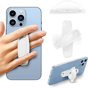 SpiiderGriip 360 Rotating Phone Grip – Flat-Fold Kickstand & Secure Strap – Works with iPhone, Android, Tablets & Cases – Comfortable & Durable (White)
