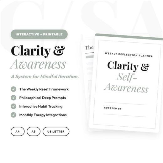 Weekly Reflection Journal | A4 A5 US Letter | Printable Editable PDF HTML | Self Awareness Reset - Etsy