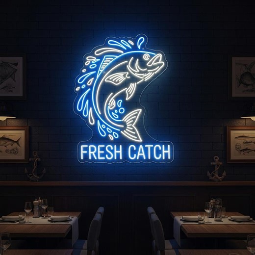 Fresh Catch Neon Sign Fishing LED Seafood Restaurant Fish Market Wall Decor - Etsy