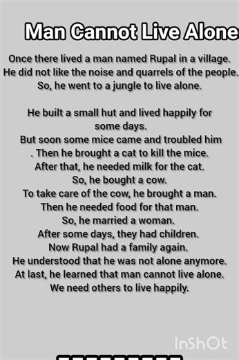 Story - Man cannot live alone. For class 6-10. #shorts #study #exam #moralstory #writing #video