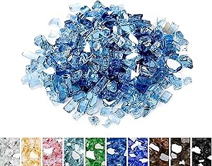 Mr. Fireglass 10 Pounds Fire Glass, 1/2 Inch High Luster Reflective Tempered Fire Glass Rocks for Fire Pit Fireplace and Landscaping, Pacific Blue