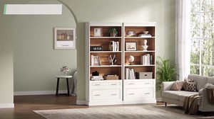 BYBLIGHT Eulas 72 in. Tall Black Engineered Wood 5-Shelf Standard Bookcase File Cabinet Drawer, Open Display Storage Bookshelf BB-J0358JHB