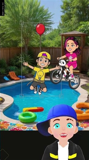 Emilly🩷 with a PANDA BIKE in the Pink Pool