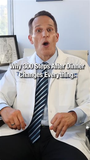 How does a 300-step walk after dinner transform your metabolic health? This simple 3-5 minute timing hack activates a metabolic switch, forcing your muscles to utilize blood sugar and supporting healthy glucose processing and liver function. Follow 1MD Nutrition for more doctor-backed gut health tips. | 1MD
