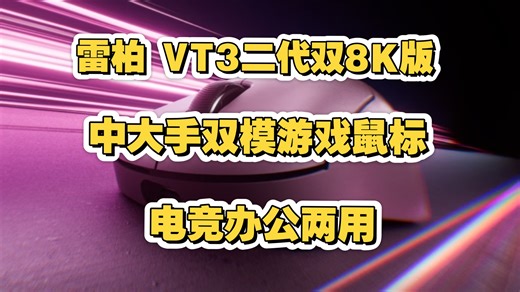¥154！雷柏（Rapoo）VT3二代双8K版 中大手无线/有线双模游戏鼠标 轻量化设计 原相3398引擎 原生8K 8K回报率 超长续航 1亿微动