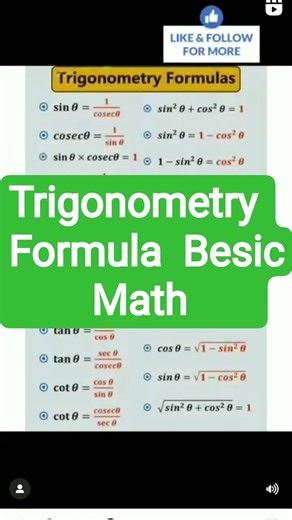 trigonometry formula besic math classes 17#short#motivation
