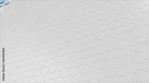 Movement of a wall of hexagons in waves up and down, which creates blue self-luminous hexagons. Abstract futuristic geometric surface of hexagons. Hexagonal pattern. Looping Seamless 3D Animation