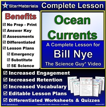 Complete Lesson for Bill Nye Ocean Currents - Worksheets, Quizzes, Lesson Plans