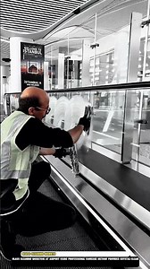 Glass Cleaning Worktool at Airport Using Professional Squeegee Method