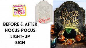 2.9K views · 34 reactions | Create a Hocus Pocus Halloween sign with Cathie from Handmade Happy Hour with Cathie Filian! Learn how to makeover seasonal wood blanks with napkins, Mos Podge, FolkArt paints and crushed glass Fragments.  Learn more about Mod Podge at plaidonline.com/brands/mod-podge​  Watch more Make It With Mod Podge: bit.ly/MakeItWithModPodge  Sign up for our newsletter! plaidonline.com/email-signup | Plaid Crafts | Facebook
