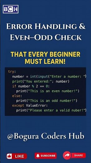 How To Start Python | Python Beginners Must Learn This! (Simple Error Handling & Even–Odd Check)