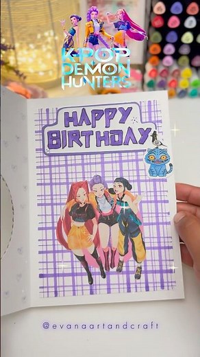 DIY Kpop Demon Hunters Birthday Card #diy #shorts #youtubeshorts ‪@Evanaartandcraft‬