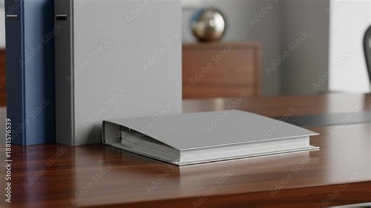 Three ring binders on a wooden desk in an office setting, ready for organizing.