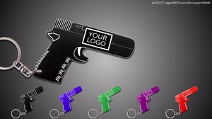 Custom Black Gun Keychain Bottle Opener - Black Blue Green Purple or Red - 1-100 Packs