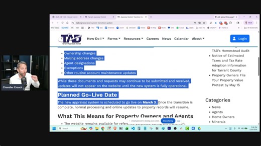I just received a notice in the mail triggered by a law I helped write. In 2019, I worked with State Rep Matt Krause (now Tarrant commissioner) on HB 1333. The law requires appraisal districts to notify homeowners when a property appears to qualify for a homestead exemption but does not have one on file. Before this law, appraisal districts regularly canceled exemptions but often did little to notify homeowners when one was missing. This law changed that. Now, thousands of homeowners will be not