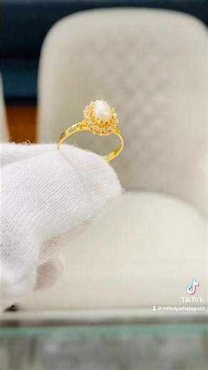 Gold Diana Ring In Pearl Stone #goldrings #millatpatialagold #weddingring #goldbanglesdesigns